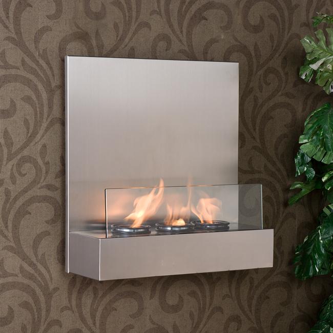 Tate Stainless Steel:Glass Wall-mount Fireplace from Overstock