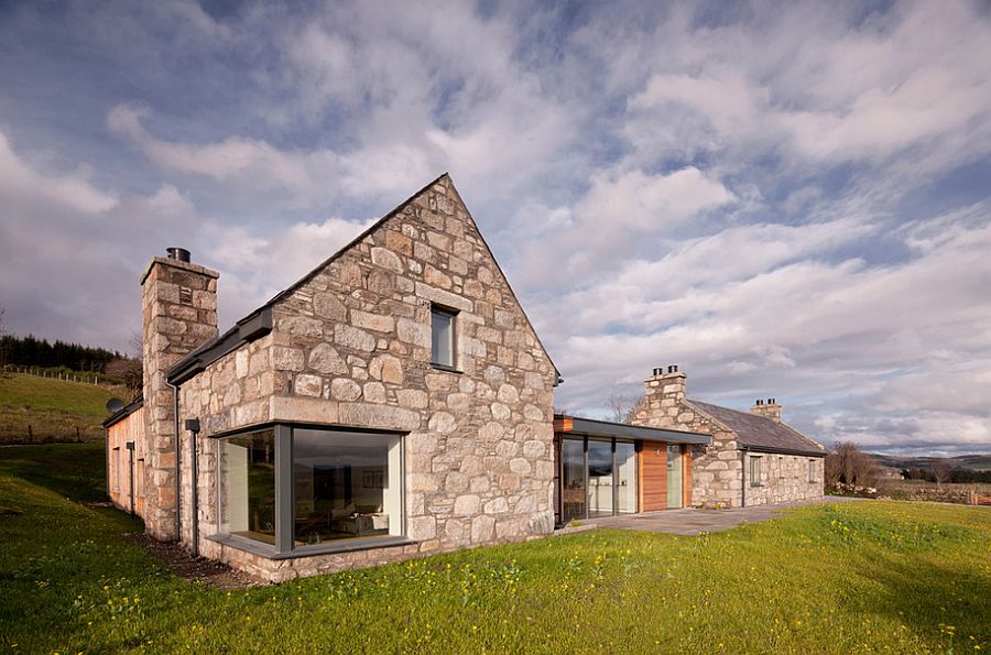 Traditional stone cottage with modern link structure