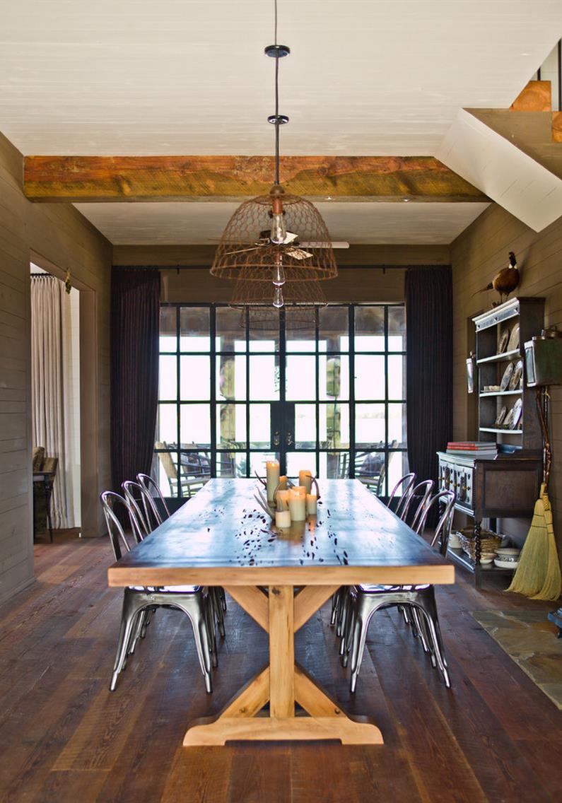 Trestle table in a farmhouse style dining room