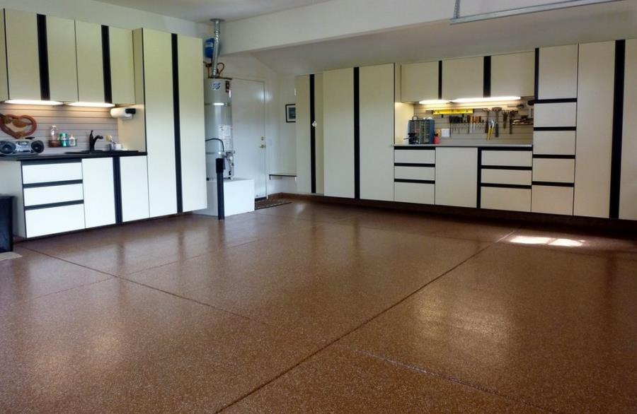 Warm-toned garage with a professional epoxy floor