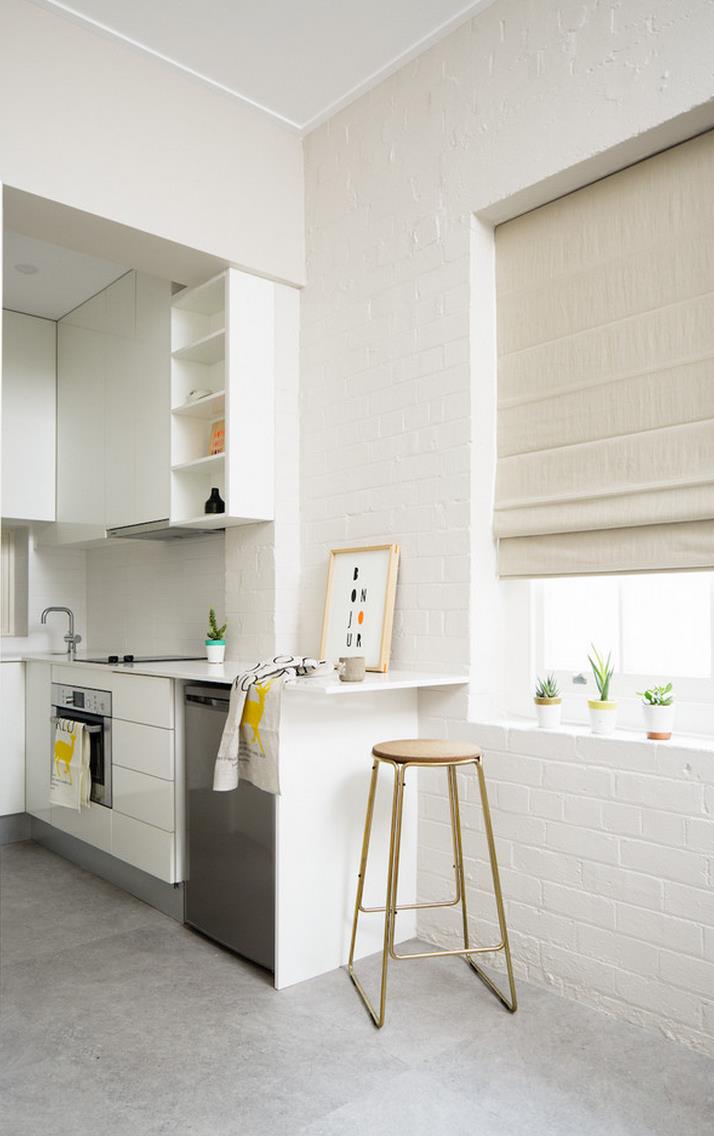 White brick wall in a modern kitchen