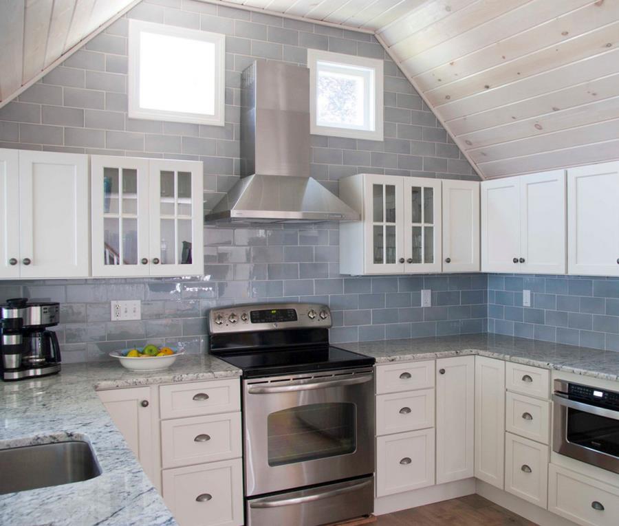White ice granite in a grey-toned kitchen
