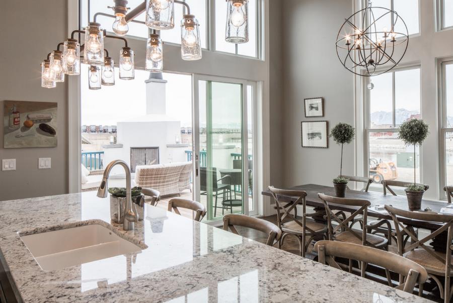 White ice granite in an eclecic kitchen