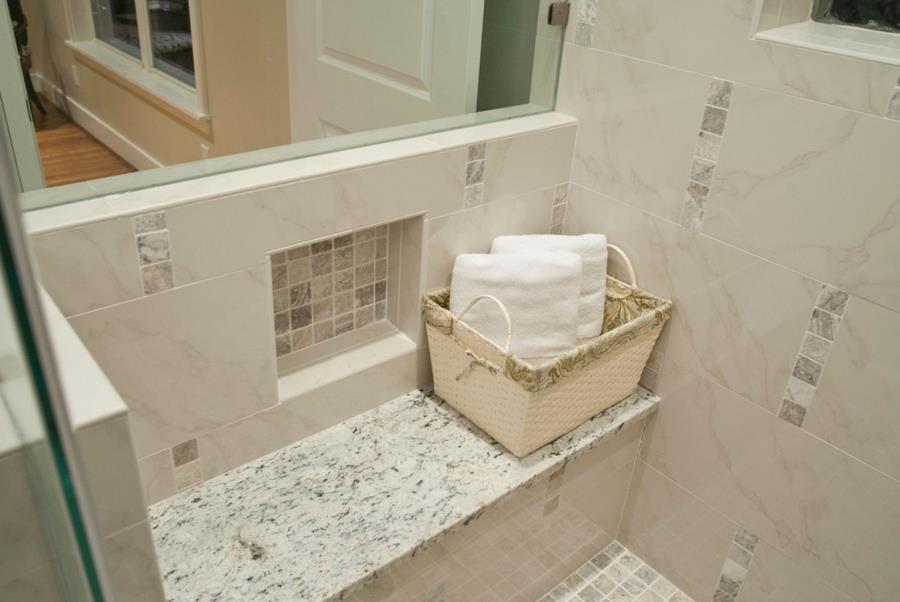 White ice granite shower seat