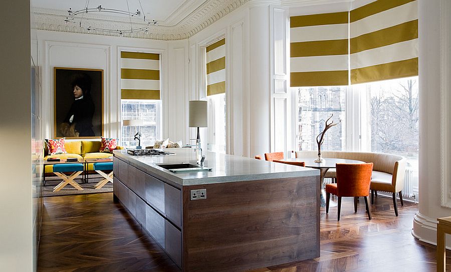 Window blinds bring stripes to this contemporary kitchen [Design: Grosvenor Crescent]