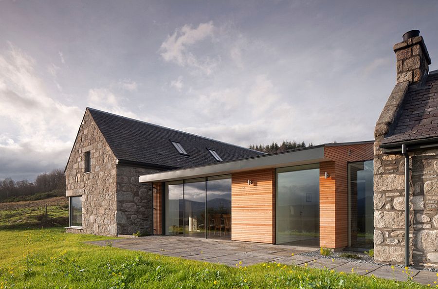 Wood brings inviting warmth to the stone cottage