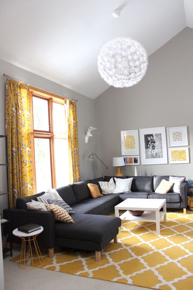 Yellow Moroccan rug in living room