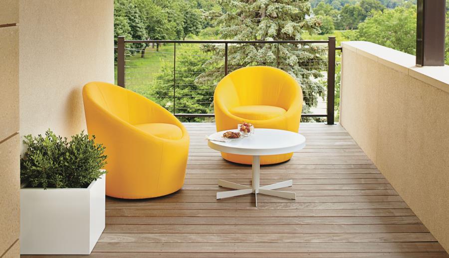 Yellow swivel chairs from Room & Board