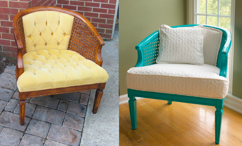 Restored patio chair in bright aqua