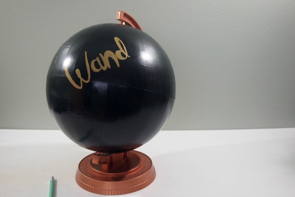 Gold Marker on the chalkboard paint covered globe