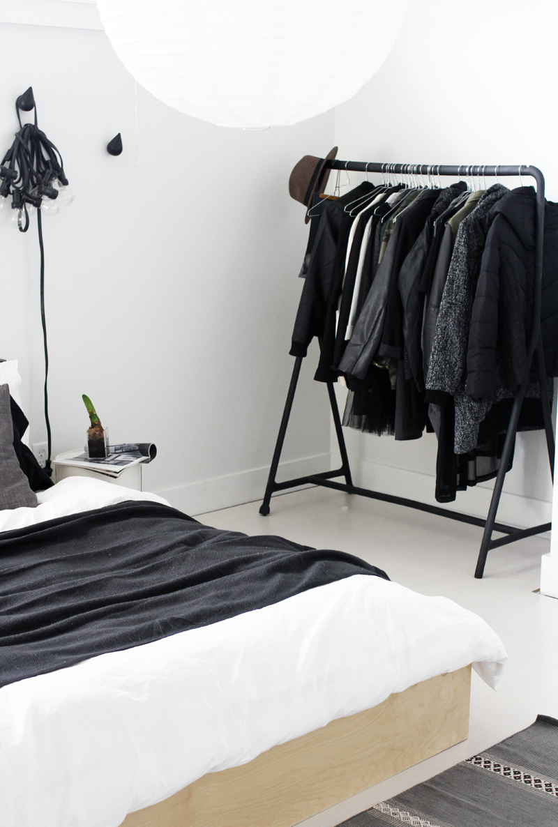 Black and white minimalist clothing rack closet