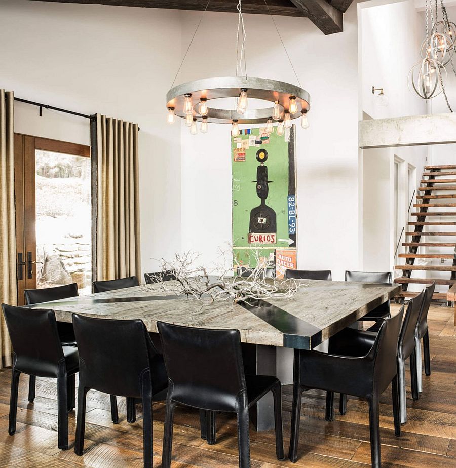 7-foot recycled wood square table for the rustic dining room