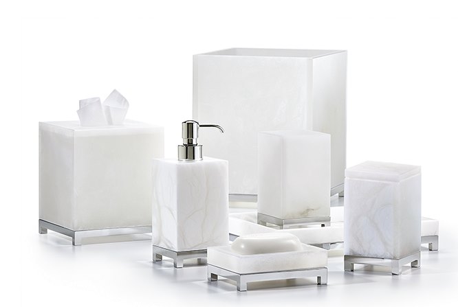 Alabaster and chrome bathroom accessories