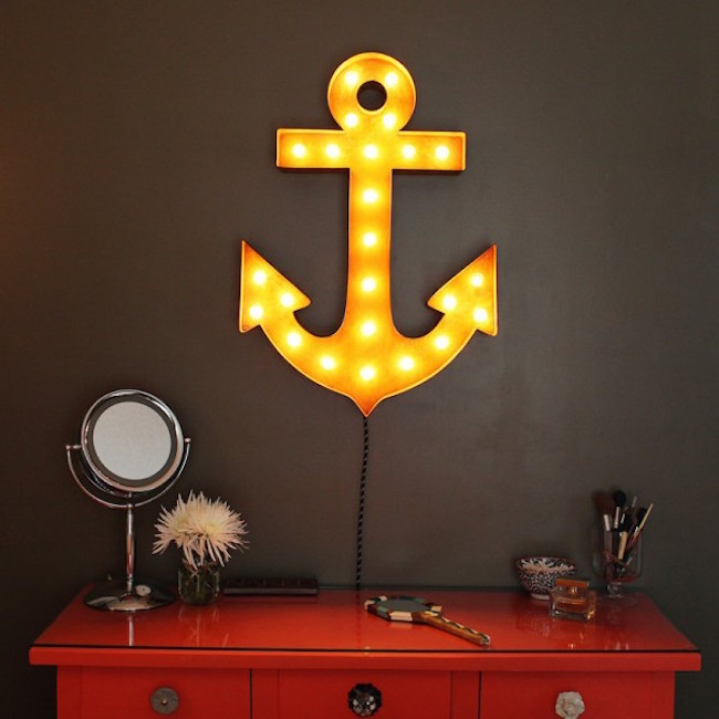 Anchor marquee sign hung above dresser