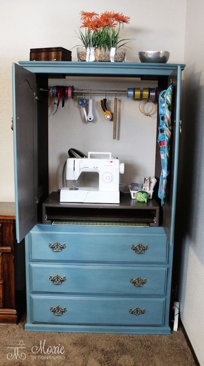 Armoire used to store sewing supplies