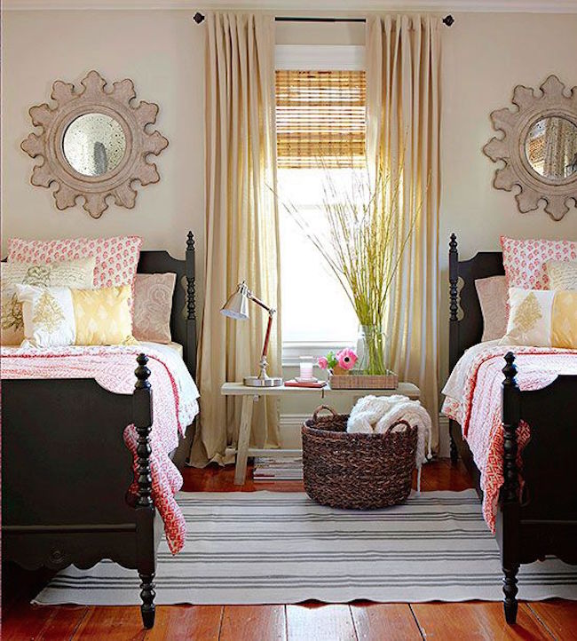 Beautiful country living guest room with twin beds