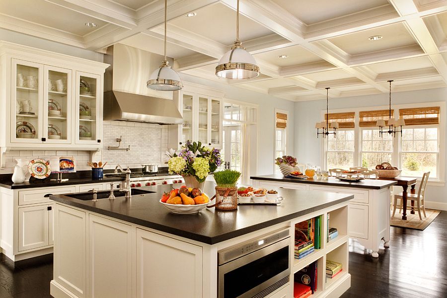 Black Granite Countertop Makes A Big Visual Impact In A Kitchen Draped In White 