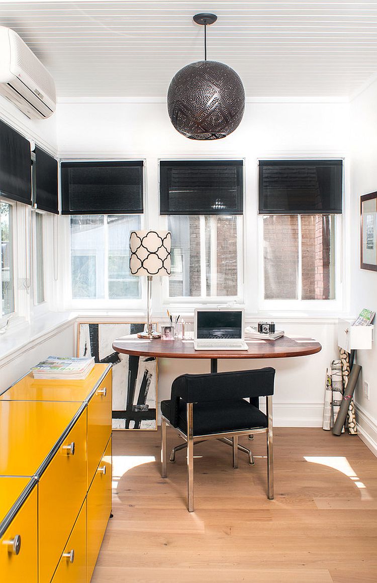 Bright yellow filing cabinets in yellow from USM for the organized home office [Design: Shirley Meisels]