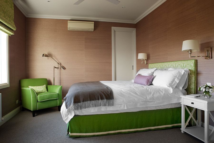 Browns meet green elegance in this exquisite bedroom [Design: Diane Bergeron Interiors]