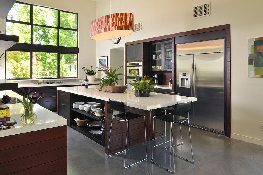 Cantilevered counter creates the perfect breakfast zone in this modern kitchen