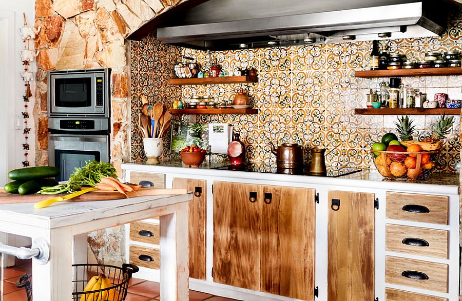 Captivating tiled backsplash steals the show in this kitchen