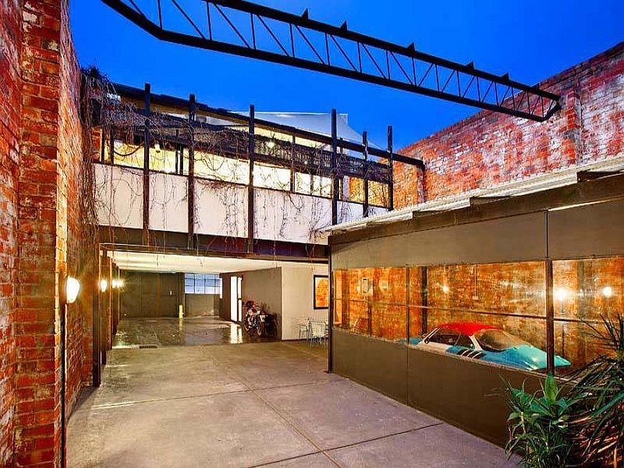 Central courtyard between the two renovated warehouse homes