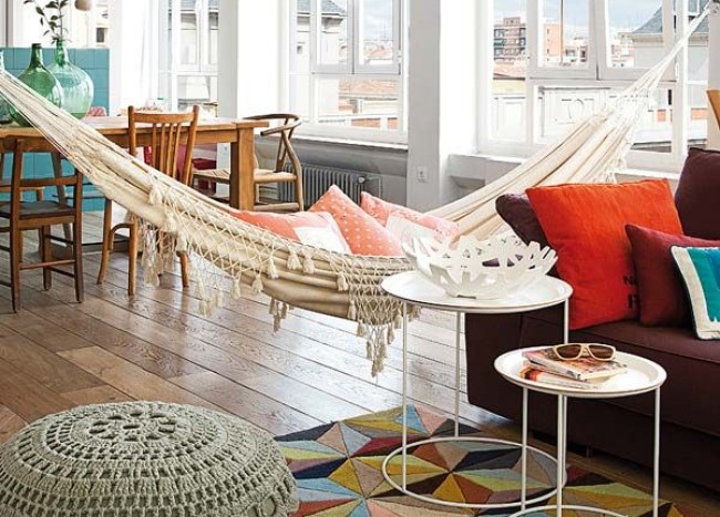 apartment hammock in living room