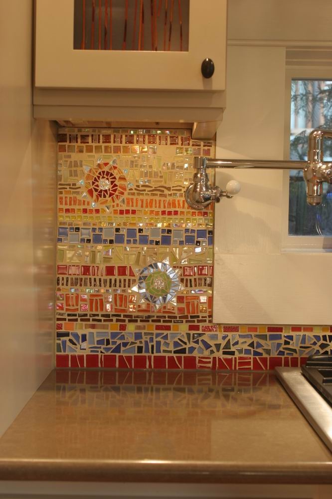 Colorful Glass And Ceraminc Mosiac Tile Backsplash 