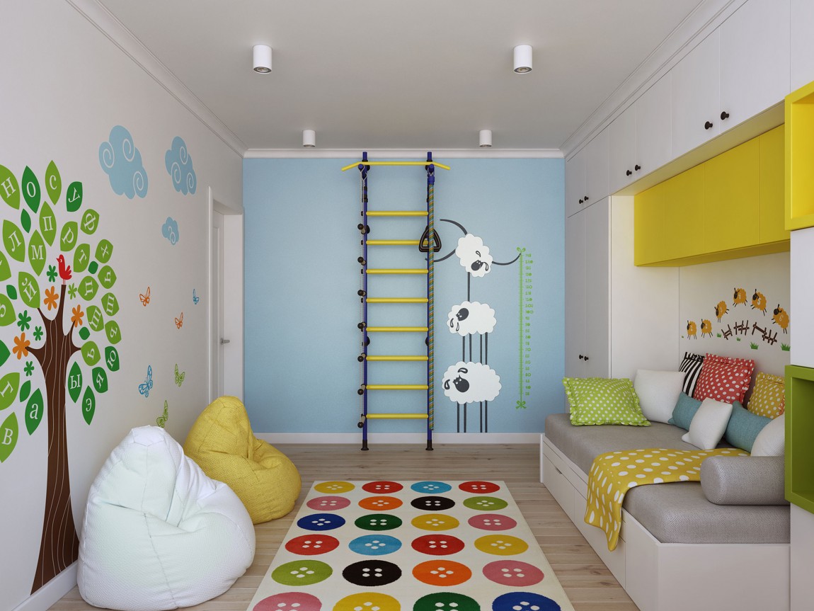 Colorful kids' room with vinyl wall decals