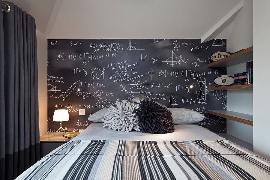 Contemporary bedroom with chalkboard accent wall [Design: Clifton Interiors]