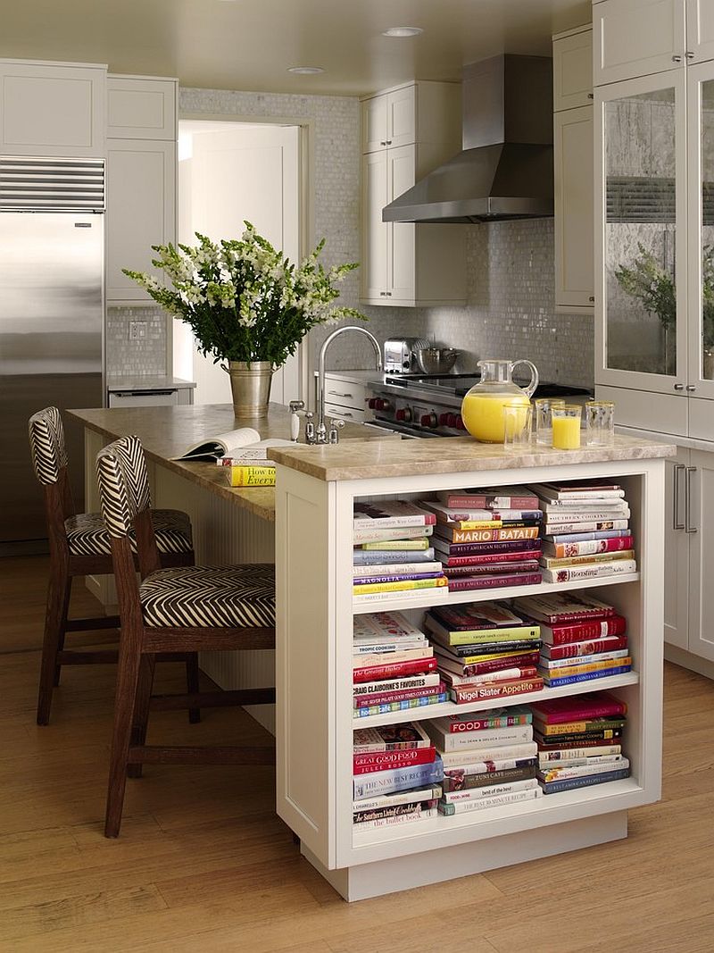 Unusual black metal shelves in the kitchen, open shelving