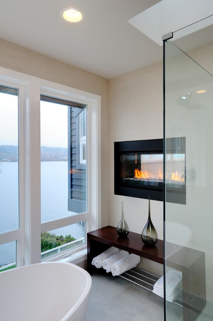 Cozy bathroom with a fireplace