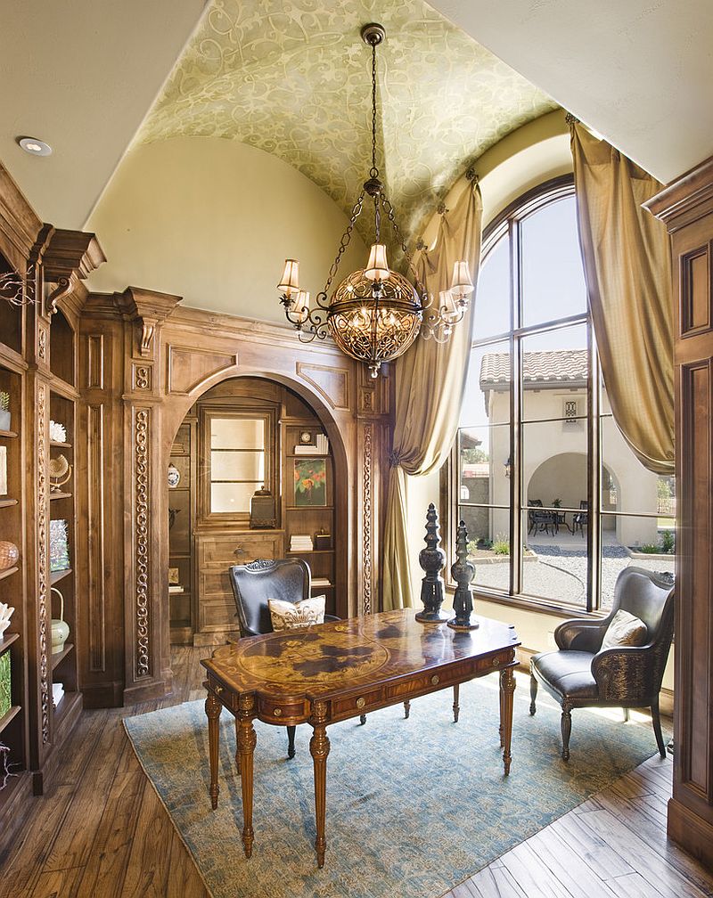 Custom ceiling steals the show in this home office