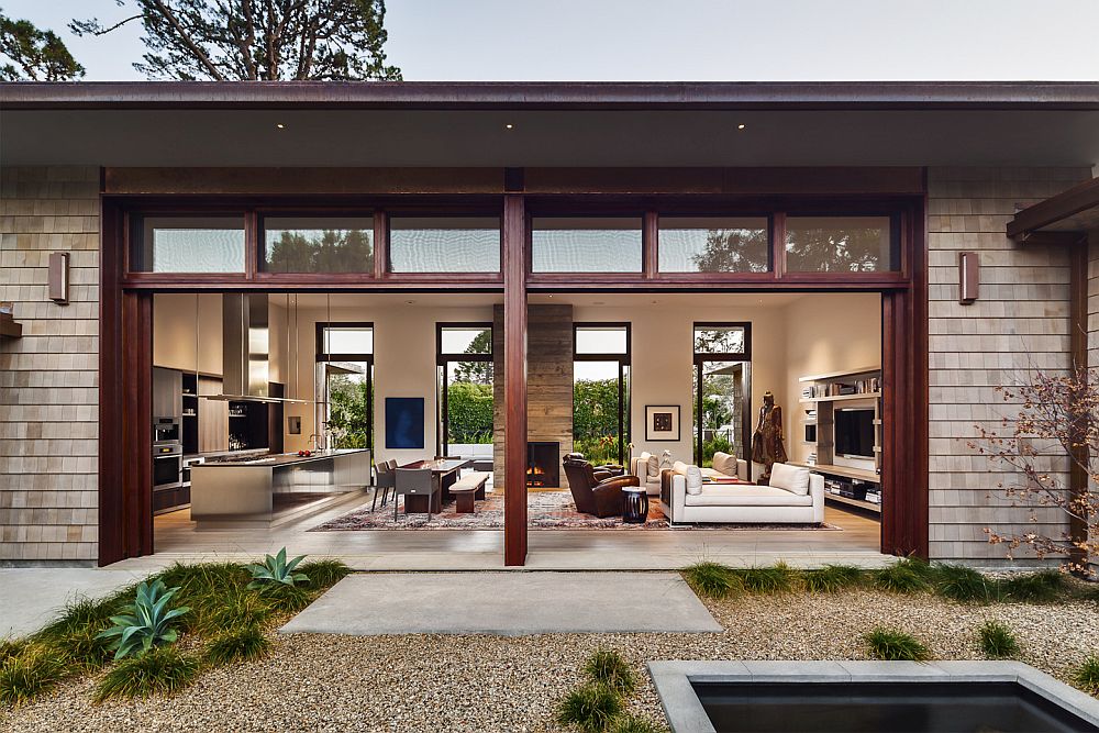 Custom made sliding doors bring the outdoors inside