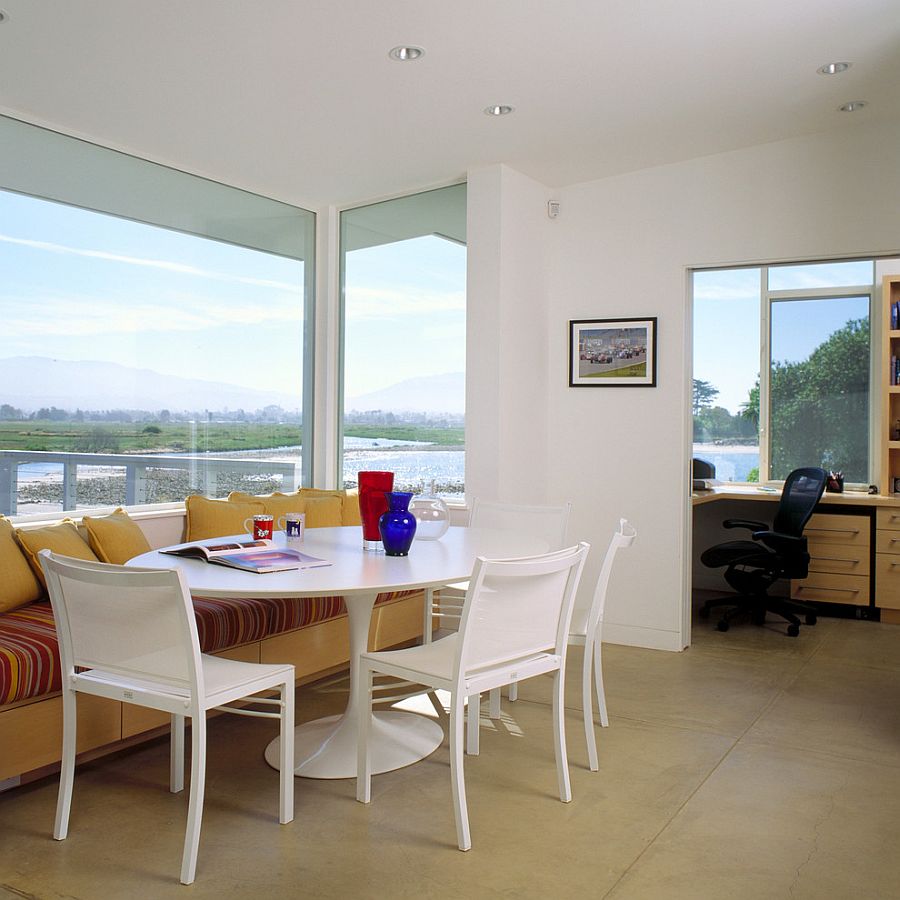 Dining room with Saarinen Tulip table and office nook next to it