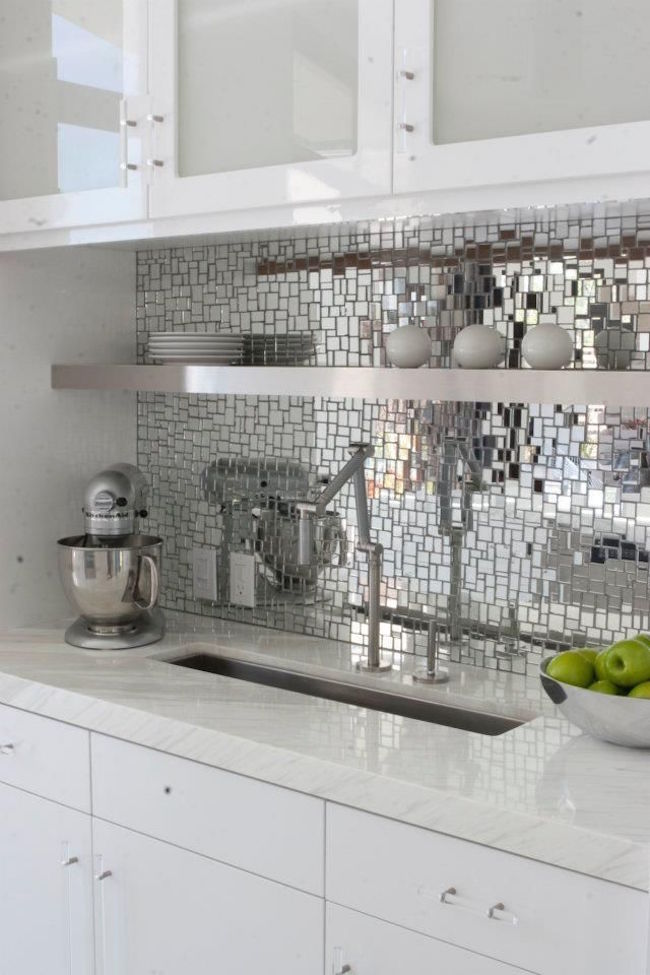 Disco-inspired reflective mosaic backsplash