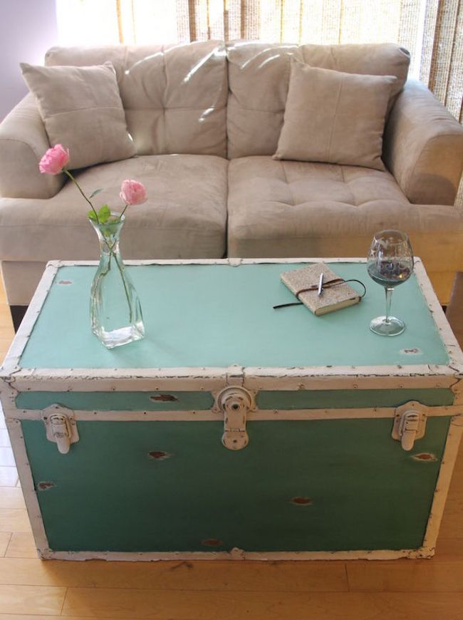 SOLD - Vintage / Industrial Steamer Trunk Coffee Table