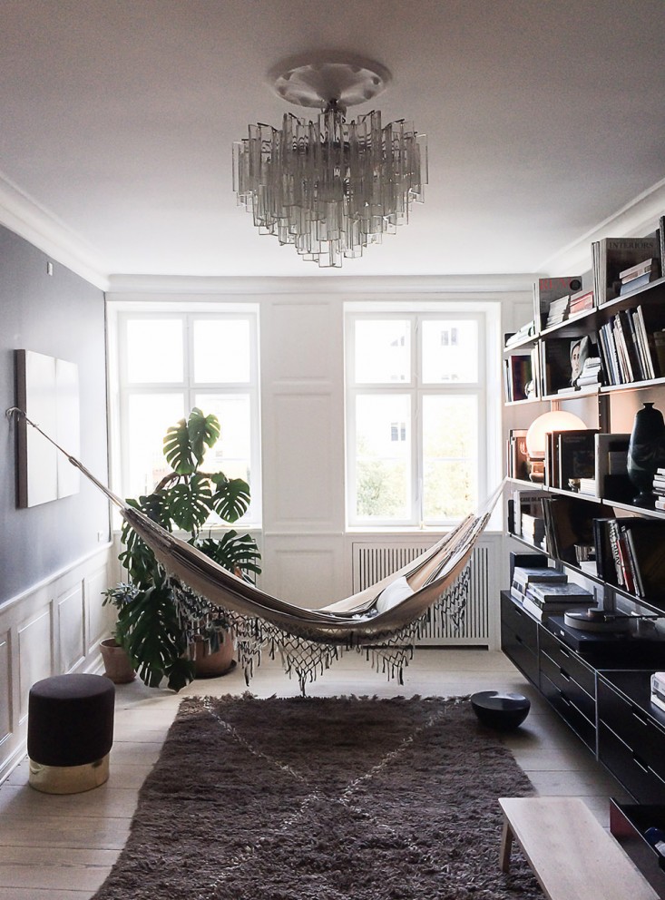 Elegant hammock over a Moroccan Beni Quarain Rug