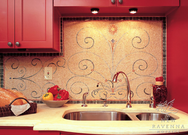 Elegant mosaic backsplash with swirl design