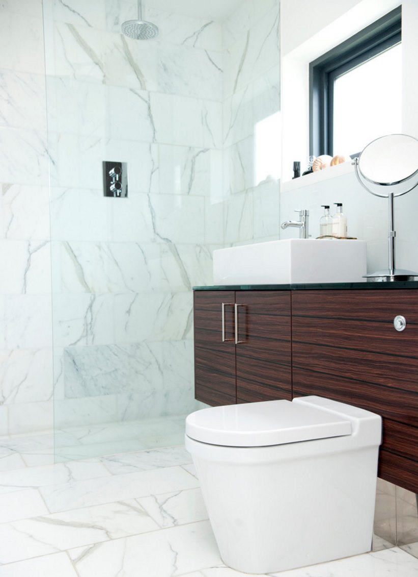 Elegant white marble powder room