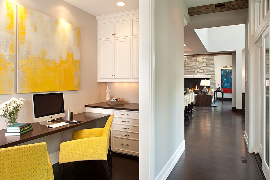 Even the tiniest home office could use some yellow [Design: John Kraemer & Sons]