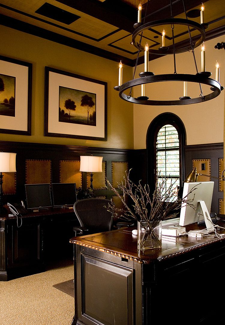 Exquisite home office has a gentlemen's club vibe [Design: Anne Rue Interiors]