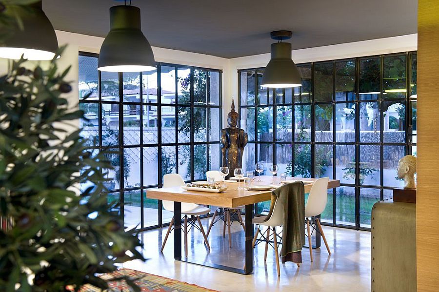 Fabulous dining area with elegant, striped-down industrial style