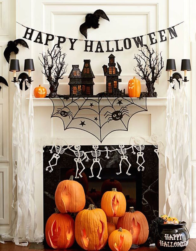 Fireplace with Jack-o-lanterns in place of logs