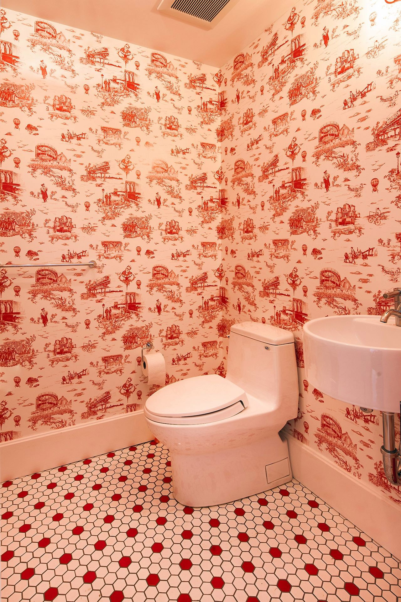 Flavor Paper Brooklyn Toile Red Bathroom