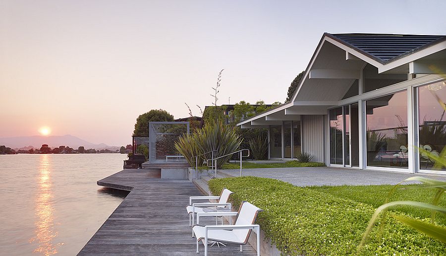 Floating deck above the lagoon offers perfect spot to enjoy sunset