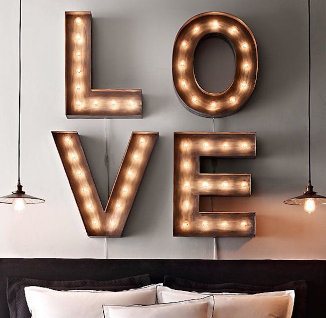 Four marquee letters to spell the word love