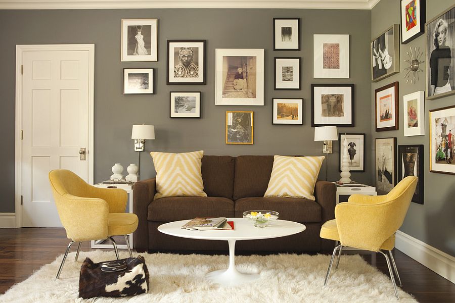 Gorgeous gallery wall and sitting area in the home office