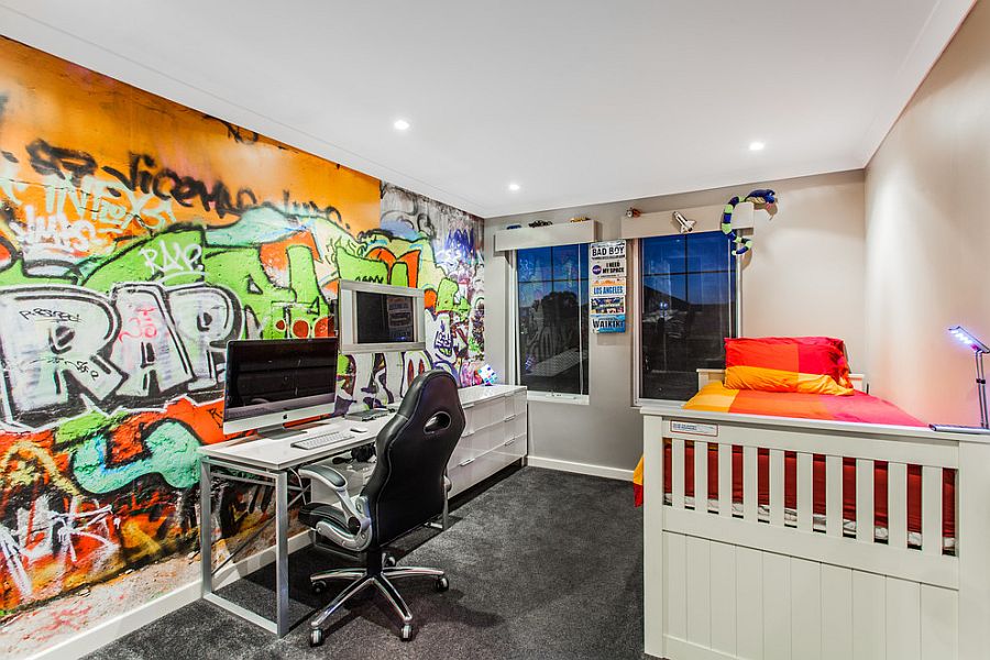 Graffiti on the wall adds color to the room [From: Putra Indrawan Photography]