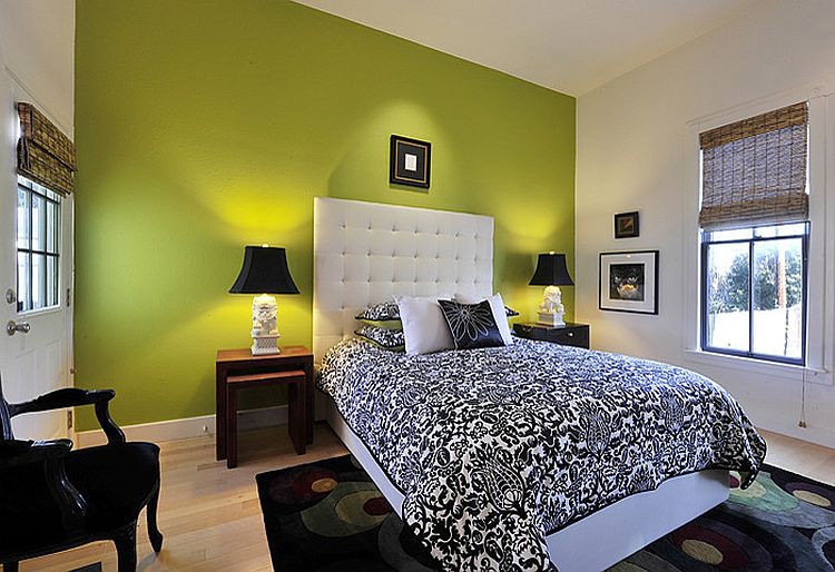 Green accent wall for the gorgeous bedroom [Design: Panache Interiors]